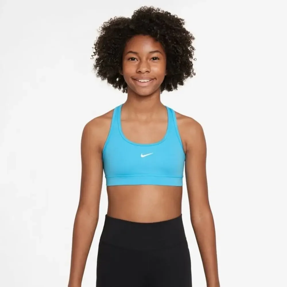 Nike Dri-FIT Sports Bra Swoosh Light Support Non-Padded Size XS Blue Stretch